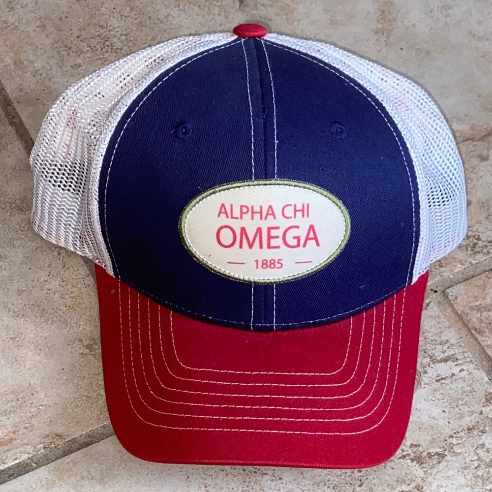 ALPHA CHI OMEGA 1885 Trucker Hat Ball Cap NWOT PIE HEADWEAR